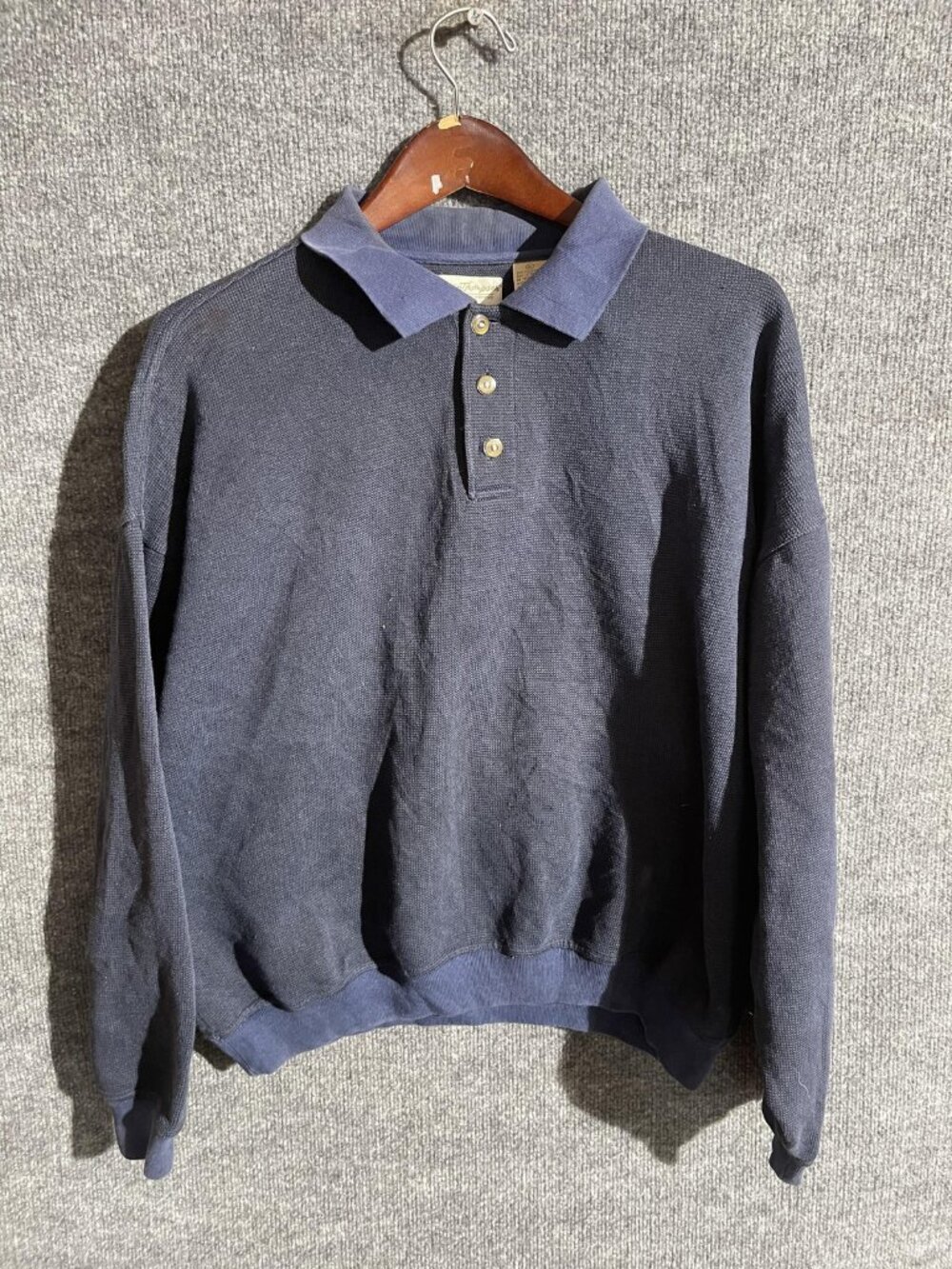 Norm Thompson Polo Shirt Mens XL Blue Long Sleeve Textured Knit Casual
